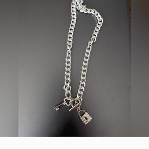 Silver Chain Necklace with Lock and Key Charms